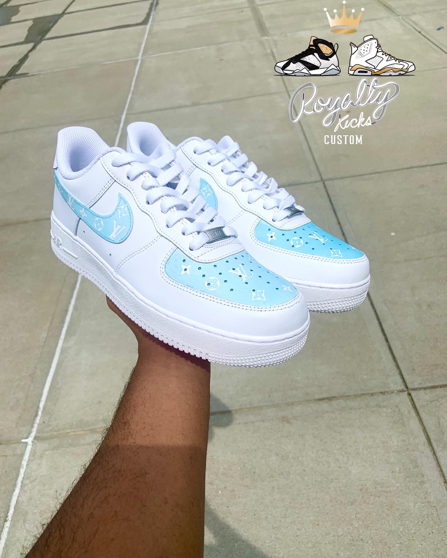 Top Customs - Blue LV Drip Air Force 1 Size 9 Available!